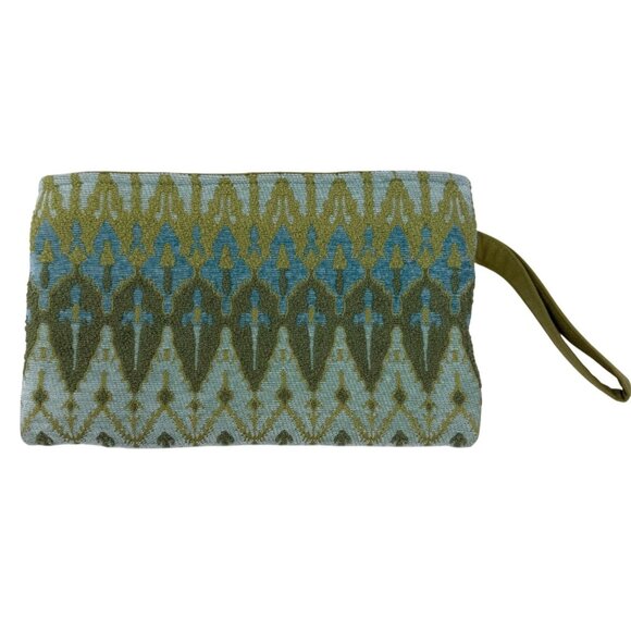 Geometric Green Blue Wristlet Clutch Bag Purse Zipper Spring Boutique Krista Håg - Picture 1 of 6